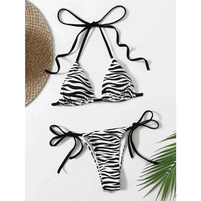 Zebragestreifter Mikro-Bikini Damen Neckholder Push-up-BH Dreieck Badeanzug Brasilianischer Sommer Badeanzug Bademode 2025 Badeanzug
