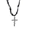 Personality Punk Sliver Color Vine Entwined Cross Pendant Black Leather Rope Necklace for Women Men Collar Chain Jewelry Gifts