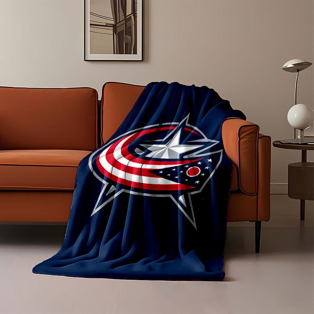 A Star with a Red, White, and Blue Circular Flag Design On a Navy Background. for All Seasons Blanket Lunch Break Throw Gift