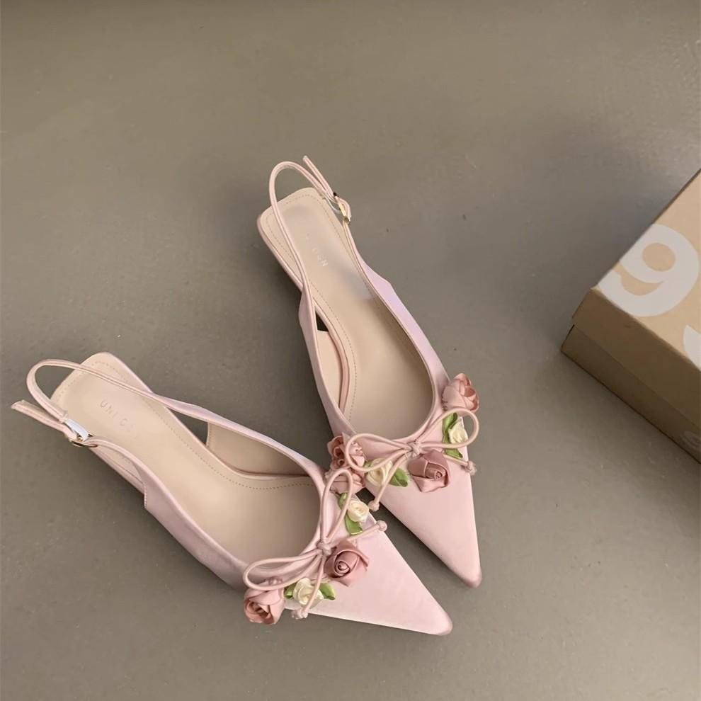 Pointed high heels French bag head sandals fairy style women's shoes spring and summer wear white high heels sandals Korean version single shoes