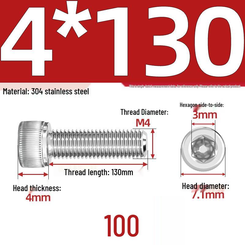 304 Stainless Steel Hex Socket Head Cap Screws, M2-M10, Extended Length