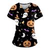 Women's Fashion Halloween Printed Short Sleeve V-neck Tops Working Pocket Blouse