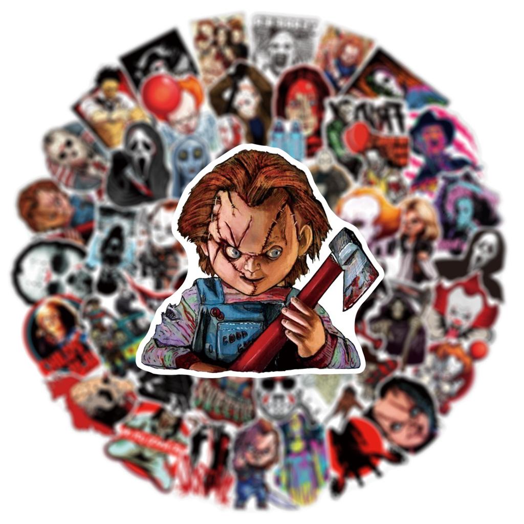 50Pcs Horror Stickers Halloween Horror Movie DIY Stickers Scrapbooking Phone Luggage Waterproof Decals