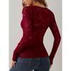 Damen Sexy V-Ausschnitt Spitzenbasis Hemd Schlankmachendes Langarm-Oberteil Bequem Einlagig Herbst Winter Neu Innenbekleidung