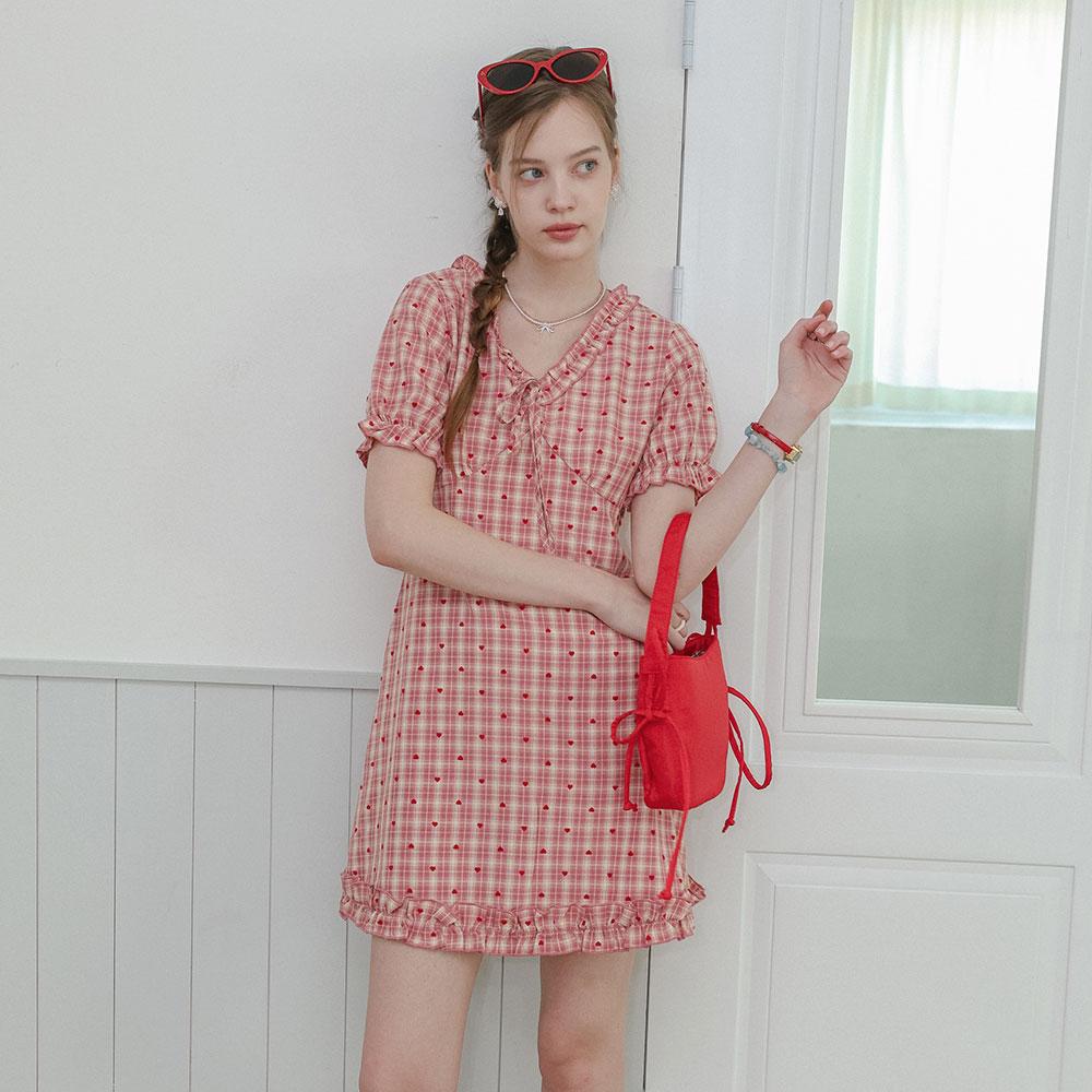 Deondeulob Dd_Heart Check Frill Mini Dress_Red