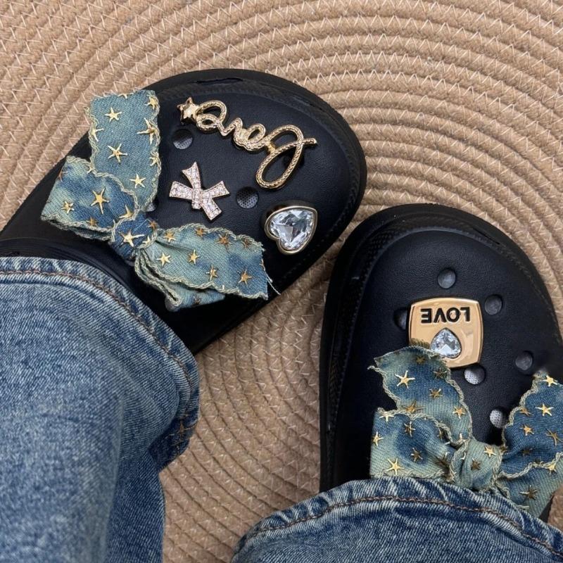 6PCS Fashion Shoe Charms Set Accessories Hole Shoe Buckle Denim Butterfly Flower DIY 3D Shoes Decorations