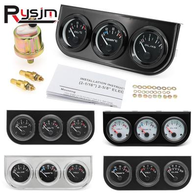 52mm 3 In 1 Triple Kit Volt Gauge Water Temp (Celsius) Oil Pressure Black/Chrome Bezel With Temp & Press Sensor 3-In-1 Kit Meter
