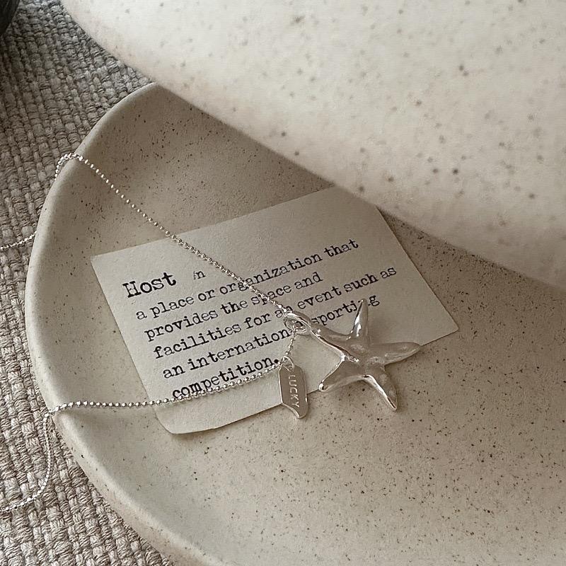Collar de Estrella de Mar de Plata S925 para Mujer Joyería Minimalista de Moda Cadena Simple Regalo de Cumpleaños Para Ella