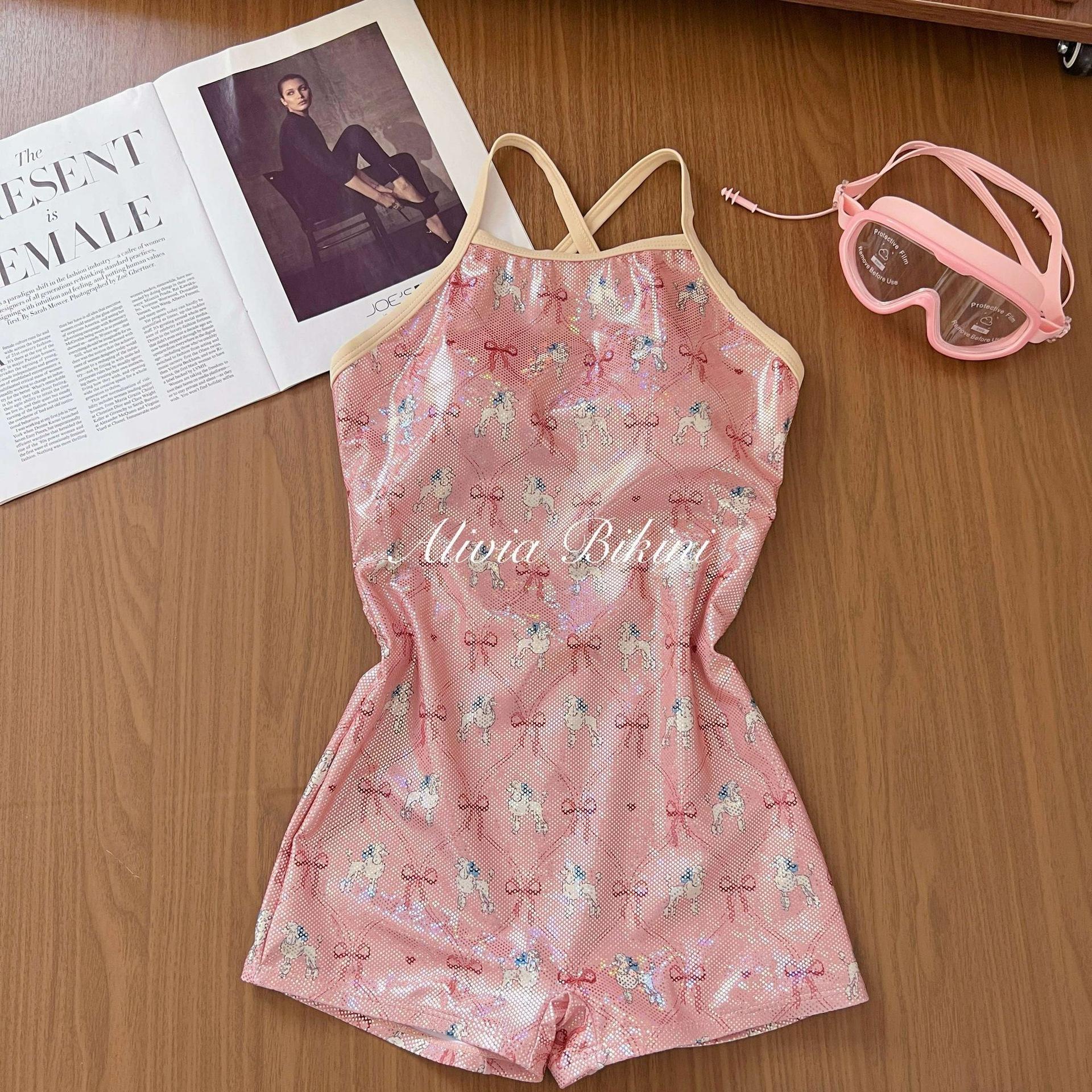 

[Flat Angle Poodle] Pink cute one-piece swimsuit competition speed swimming pool special conservative swimsuit 2XL рожевий