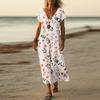 Summer Dress Women's Long Boho Beach Dress Elegant Maxi Dress V-Neck Short Sleeve Summer Tunic Dress Light Airy
