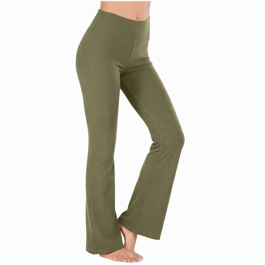 High Waist Ribbed Flared Leggings for Women Slim Fit Stretchy Bootcut Pants with Tummy Control and Butt Lifting Design for Yoga Fitness