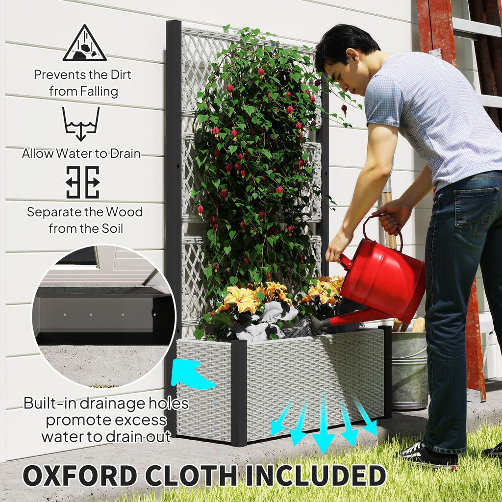 Garden Planter Box with Trellis, Liner for Climbing Plants, Vegetables, Flowers, 90 X 35 X 148 Cm, Mixed-grey