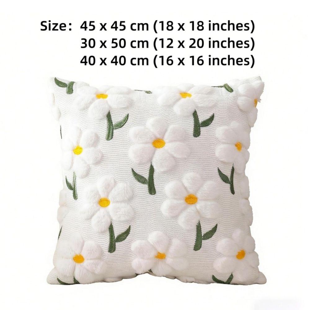 Embroidery Daisy Spring Pillow Covers Soft Plush Throw Pillow Cases Home Sofa Decor