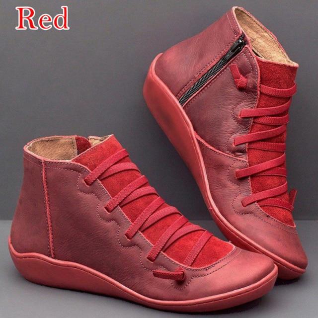 Women Pu Leather Ankle Boots Women Autumn Winter Cross Strappy Vintage Women Punk Boots Flat Ladies Shoes Woman Botas Mujer