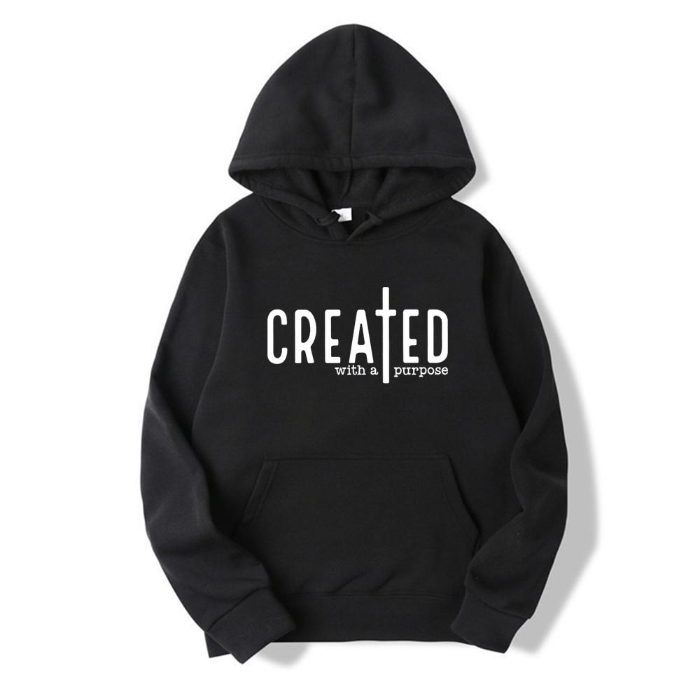 Created with A Purpose Hoodie Faith Hoodies Bible Saying Mikina s kapucí Unisex svetr s dlouhým rukávem Křesťanské mikiny Topy