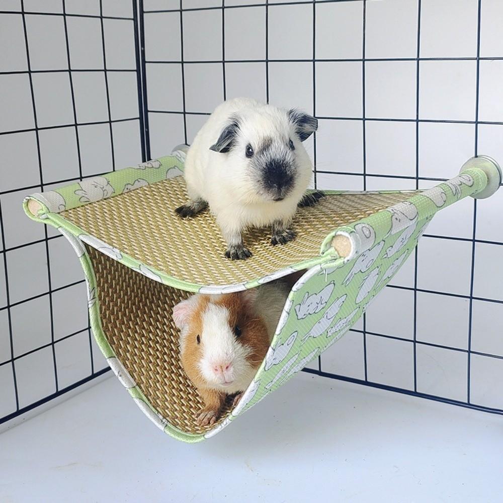 Double Layered Pet Hammock Cool Mat Breathable Cooling Hammock Comfortable Cartoon Pattern Hamster Jumping Platform зелёный