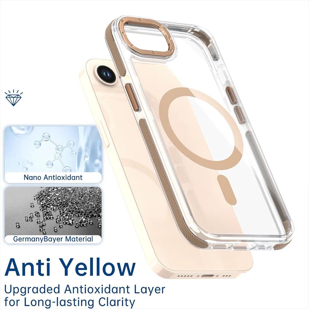 Luxury Magnetic Clear Case for 16E For Magsafe Wireless Charge Shockproof Transparent Cover for 16 15 Pro Max Plus