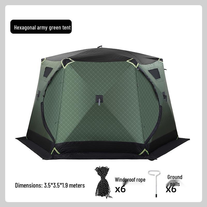 Hexagonal Warm Winter Ice Fishing Tent with Enhanced Windproof Cotton Insulation