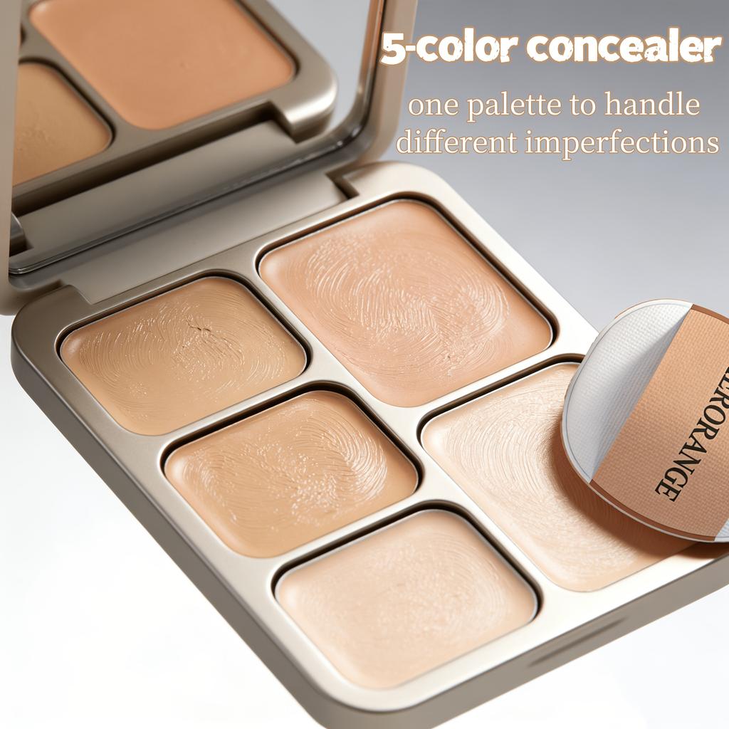 5 Color Concealer Palette, Cream Contour, Multi-use Makeup Palette for Covering Dark Circles Blemishes, Long Lasting Non-Creasing Makeup for Beginners