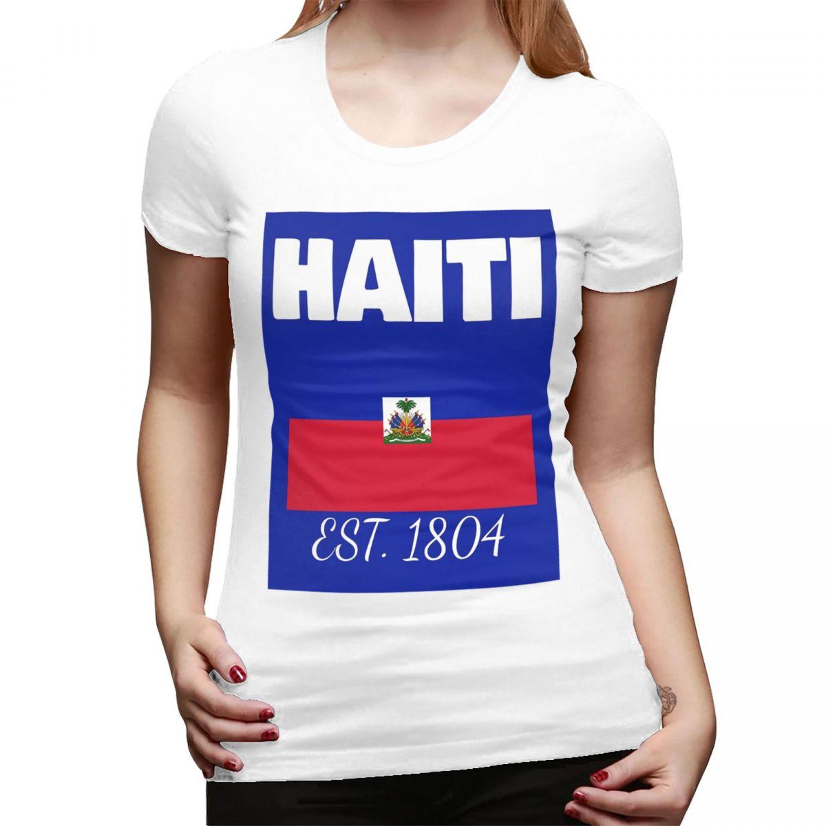 Haiti EST 1804 Independence Haitian Flag TShirt for Women ONeck Streetwear T Shirts Womens Short Sleeve Summer Clothes Tops S