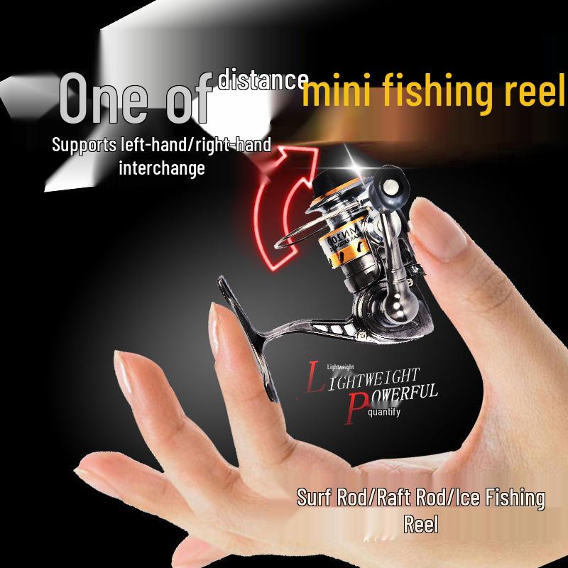 Mini Stainless Steel Fishing Reel – All-Metal Design for Raft, Ice, and Surf Fishing.