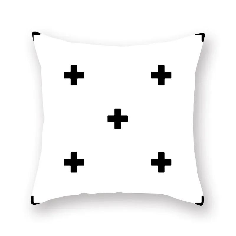 45x45cm husă de pernă din poliester cu model geometric imprimat negru pentru acasă, sufragerie, decorare canapea, fată de pernă