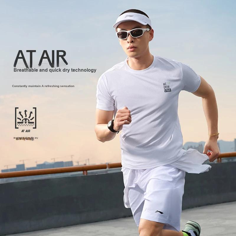Li Ning Running Series Sports Casual Simple Solid Color Breathable Short Sleeve T-Shirt Men Tops Fluorescent-Melon-Orange ATSU191-5