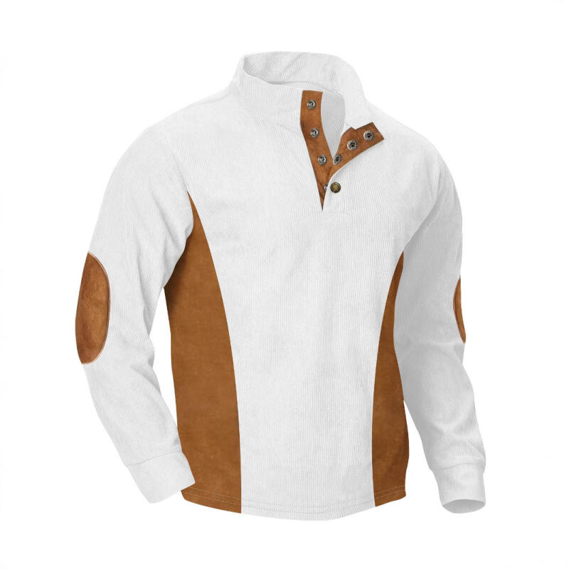 

Men s Stand Collar Half-Zip Pullover, Casual Long Sleeve Sweatshirt with Elbow Patches Vintage Color Block Tops S белый