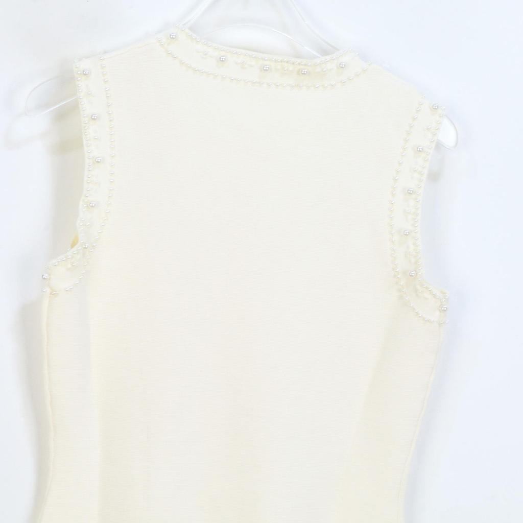 M's 2025 Early Spring Women's French Sleeveless Round Neck Knitted Dress with Pearl Openwork Pattern