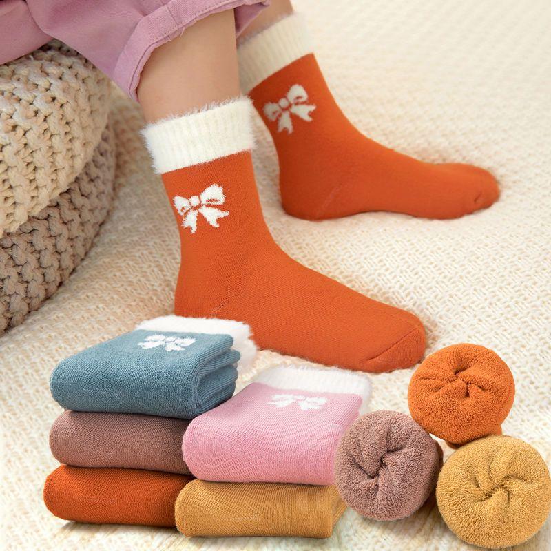 5Pairs 1-16Years Children Winter Ultra Thick Terry Socks Bow Moisture Wicking and Breathable School Socks Walking For Walking