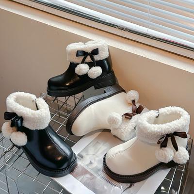 Fashion Girl Boots Princess Sweet Ankle Boot Bow Cute Girl Shoe Leather Surface Trendy Child Shoes Simple Versatile Winter Boot