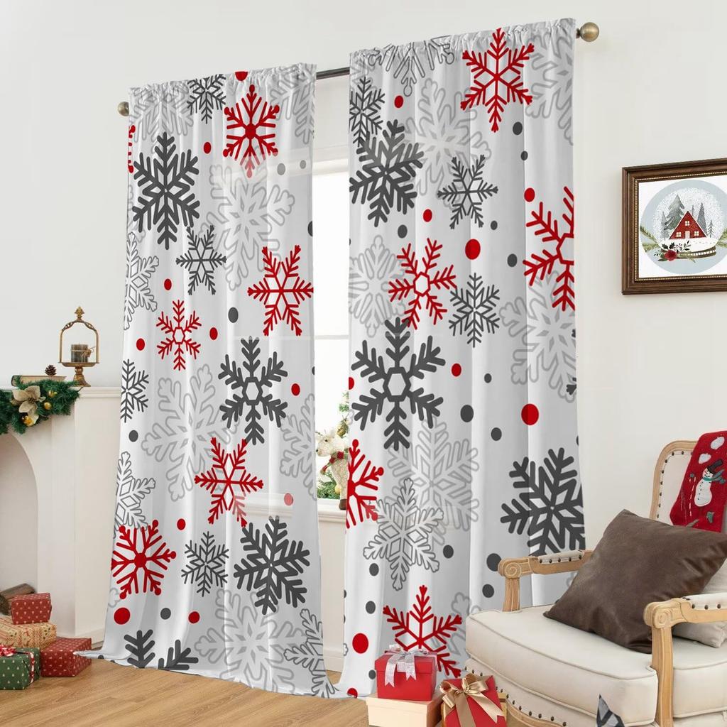 Christmas Curtains Living Room Snowflake Winter Xmas Snow Flake Drapes Holiday Semi Sheer Made Of Polyester Area Window Treatment