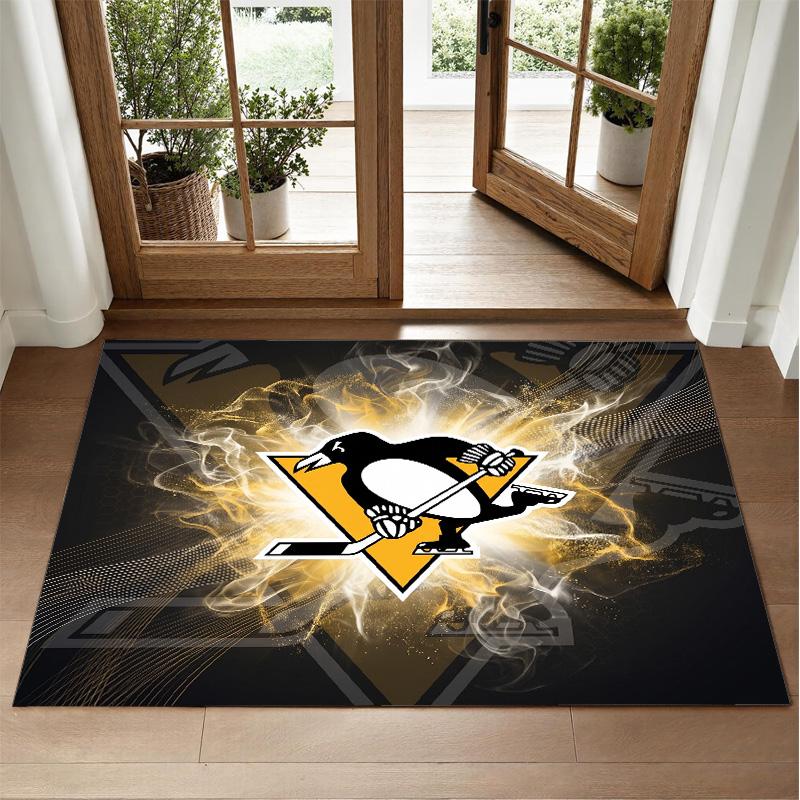 Pittsburgh Penguins Design Crystal Velvet Rug Soft Decorative Mat for Bedroom Entrance