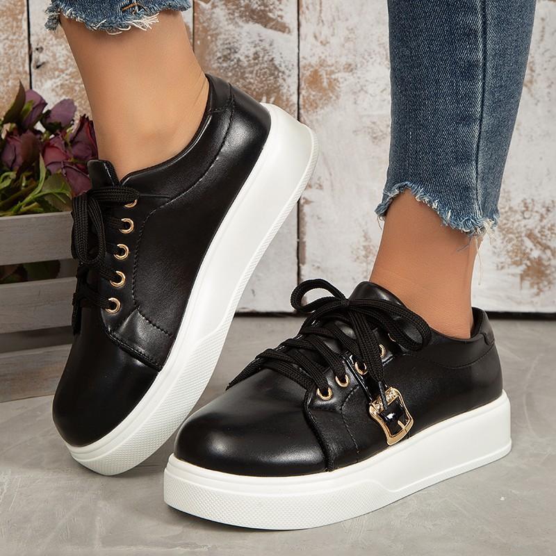 European and American Flat Sole Single Shoes 2024 Autumn New Metal Decorative Thick Sole Casual Vulcanized Women's Shoes Trafza