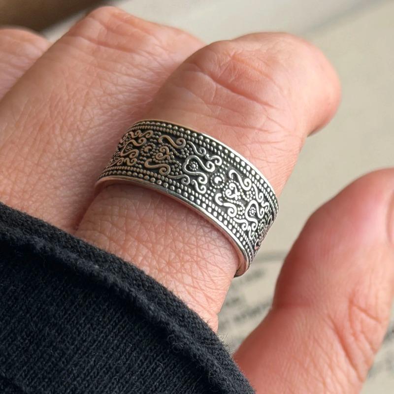 BF CLUB 925 Sterling Silver Ring For Women Jewelry Pattern Retro Open Vintage Handmade Ring Allergy For Party Birthday Gift