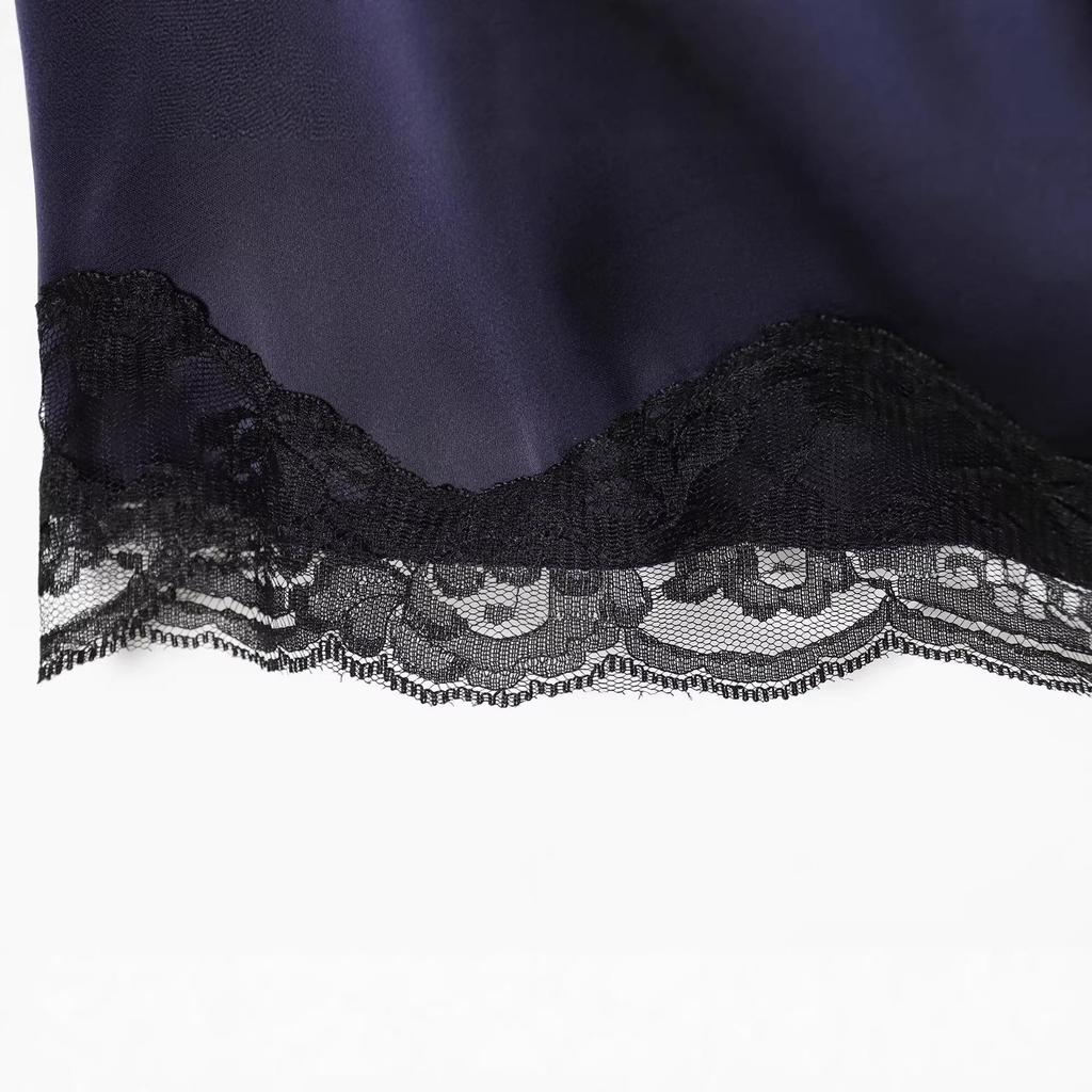 2025 A/W Women's European Lace Patchwork Silk Satin Mini Dress