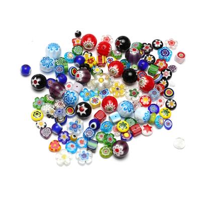 100Pcs/Pack Multi-coloured Glazed Beads With Hole, Bohemian Flower Pattern Multi-Shape Loose Beads for Jewelry Making DIY Christmas Gift Crafts 4-12mm