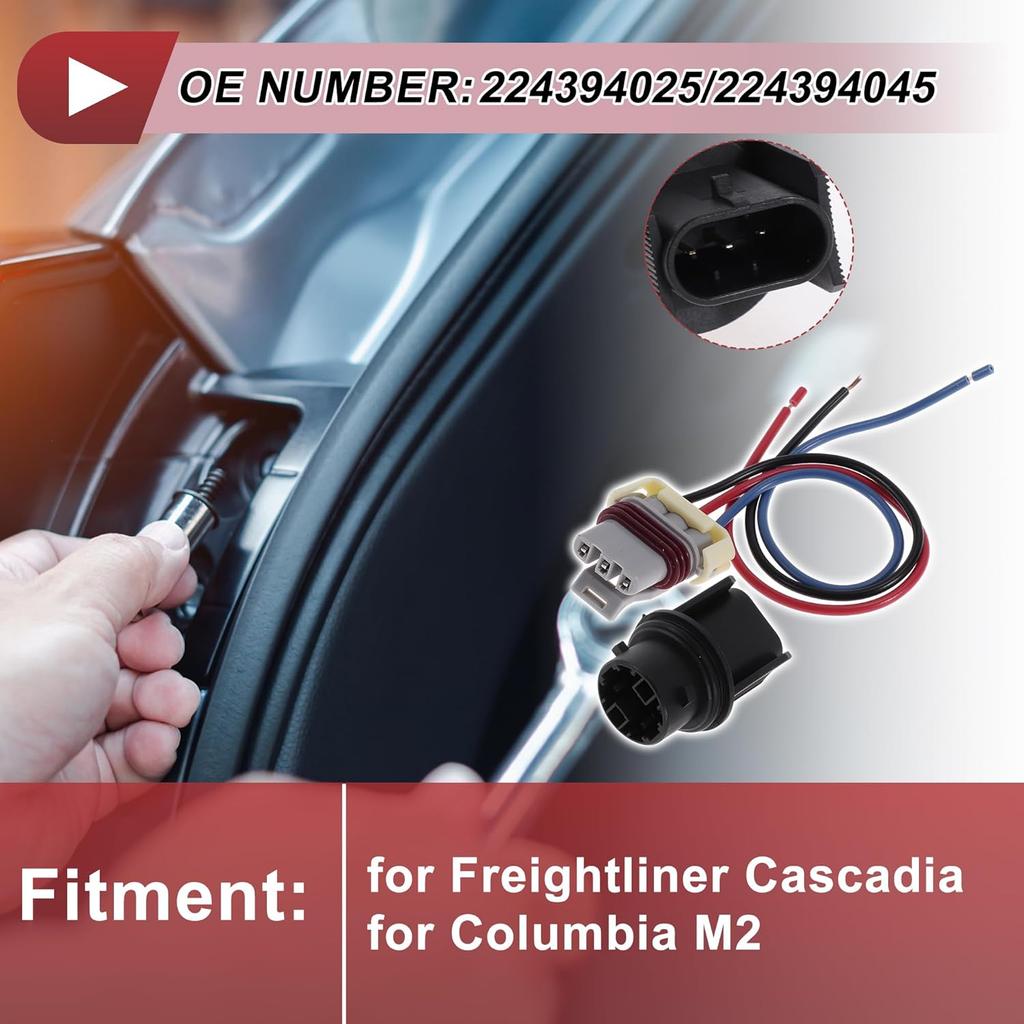 1 Set Front Turn Signal Light Socket Wiring for Freightliner Cascadia No.224394025/224394045 Headlight Lamp Bulb Pigtail Connector Harness