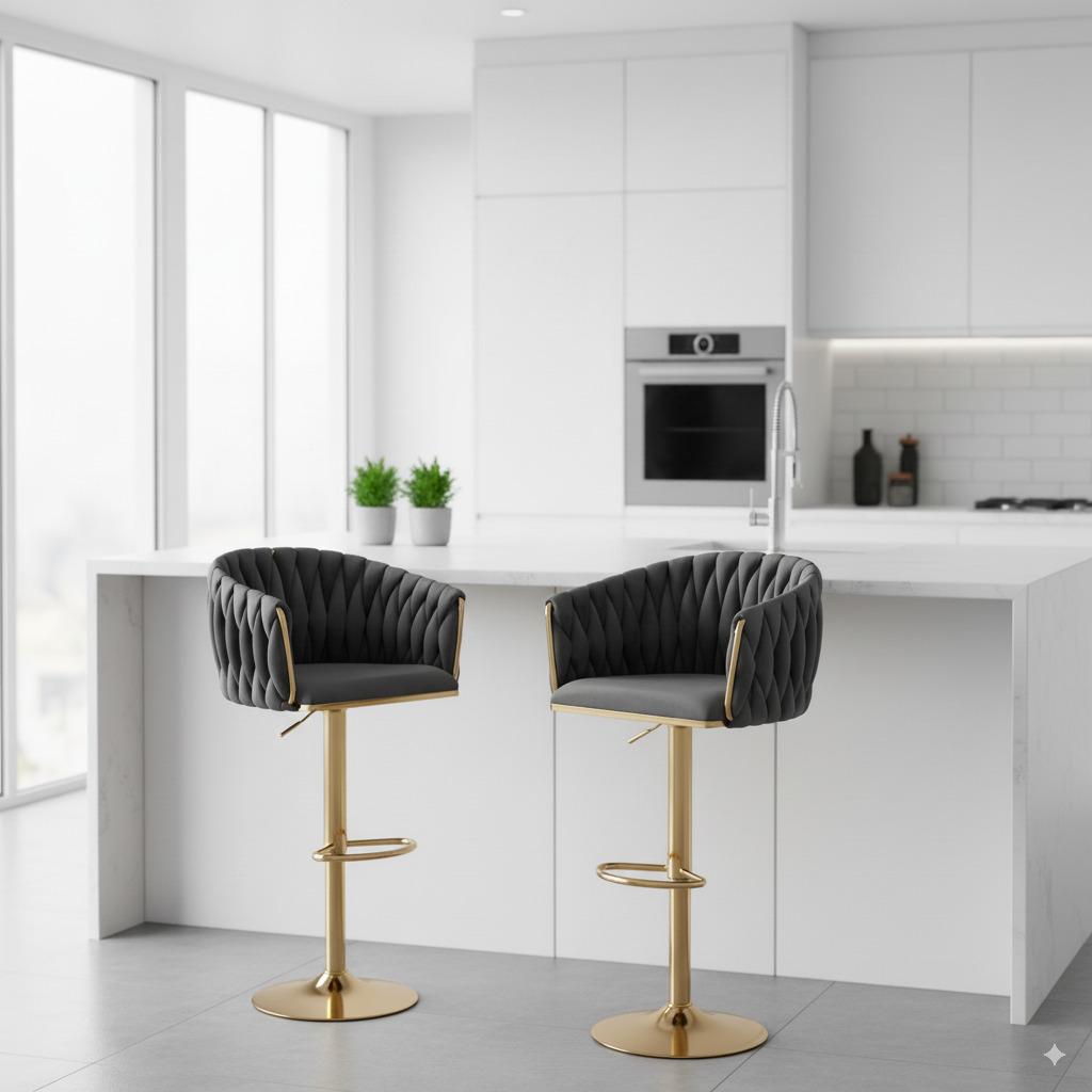 Cofton Gold Graphite Velvet Bar Stool