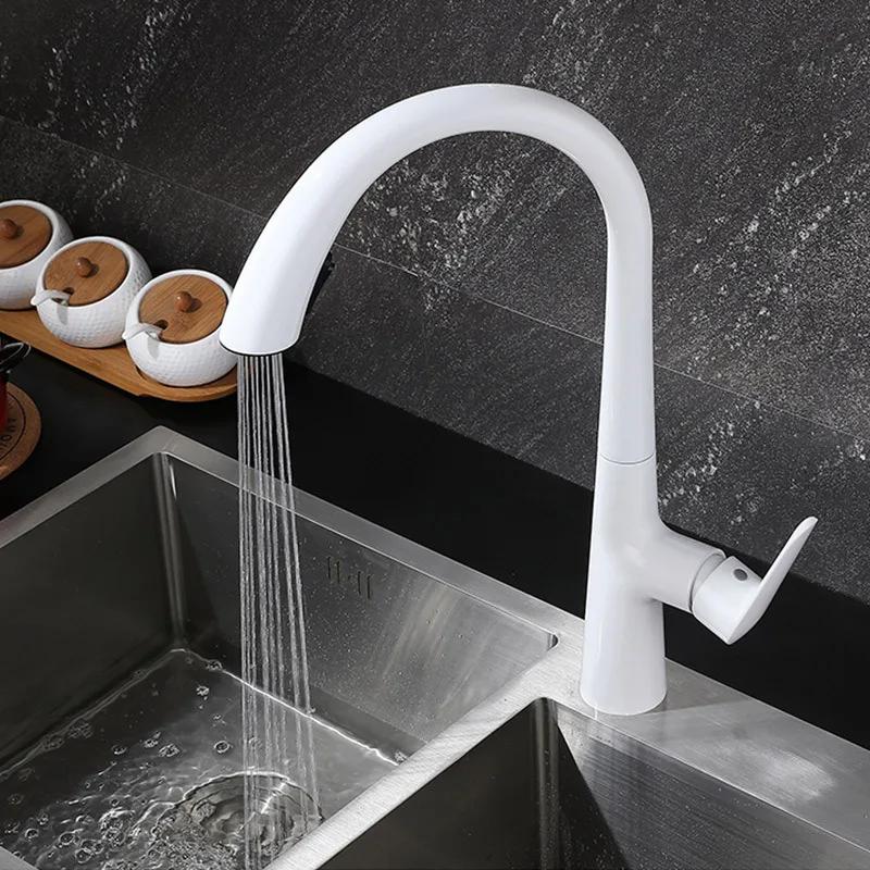 Robinet de Cuisine Noir Robinet Extractible Gris Canon Ménager Gris Évier Lavabo Mélangeur Eau Froide et Chaude Blanc