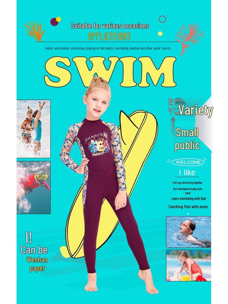 Children's Long Sleeve One-Piece Swimsuit - Sun Protection, Quick-Dry, Ideal for Snorkeling and Training.