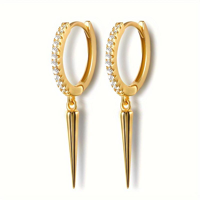 Gold-Plated Zirconia Cone Stud Earrings, INS Style Ear Cuff, Hip Hop Fashion Accessories for Women.