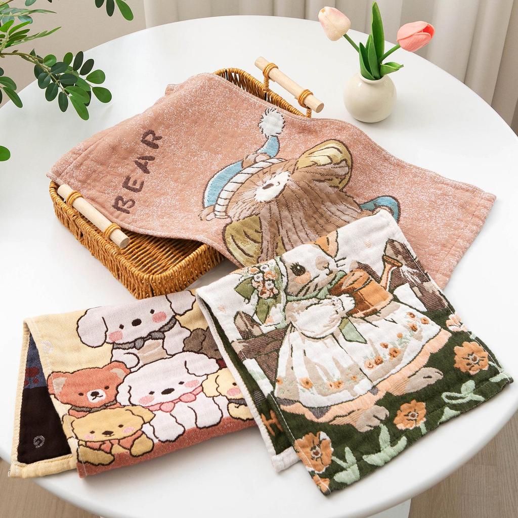 Children's Cartoon Pure Cotton Gauze Bath Towel, Thickened & Soft, Skin-Friendly, Four Layers, 25x50cm
