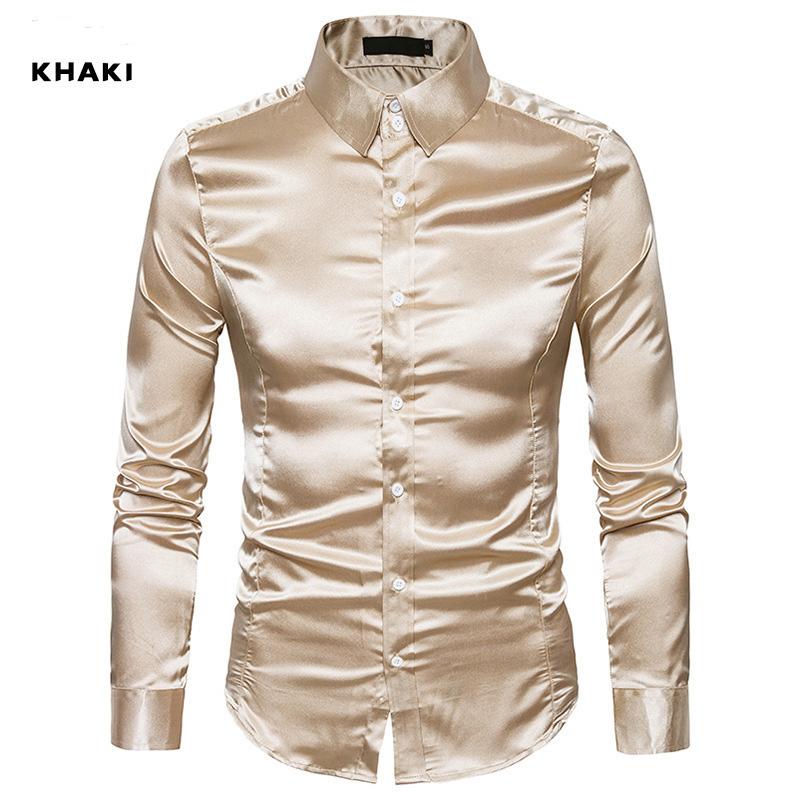 New Spring And Autumn Winter Men'S Solid Color Casual Shirt Men'S Fashion Trend Bright Face Collar Long Sleeve European Size Shirt