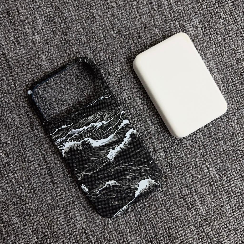 Luxus Kevlar Carbonfaser Meereswellenmuster Rahmenloses Case Für IPhone Air 17 Pro Max 16 15 14 13 Für Magsafe Lade Schutzhülle