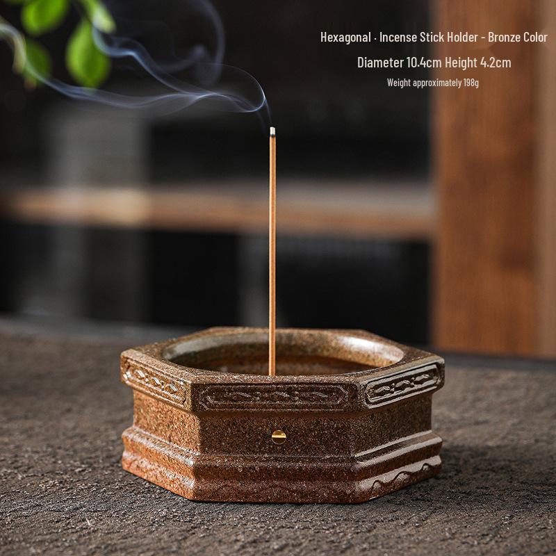 Compact Zen-Inspired Ceramic Incense Burner and Holder in Black Pottery
