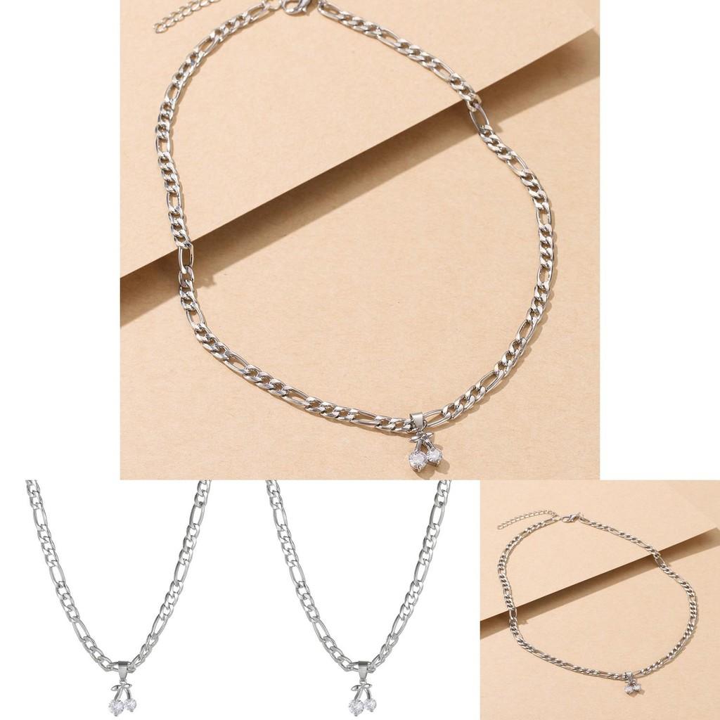 Stylish Cherry Pendant Necklace For Women With Geometric Design In Elegant Silver Alloy