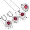 Mode runden roten Kristall Strass Silber Farbe Ehering Ohrring Halskette Set