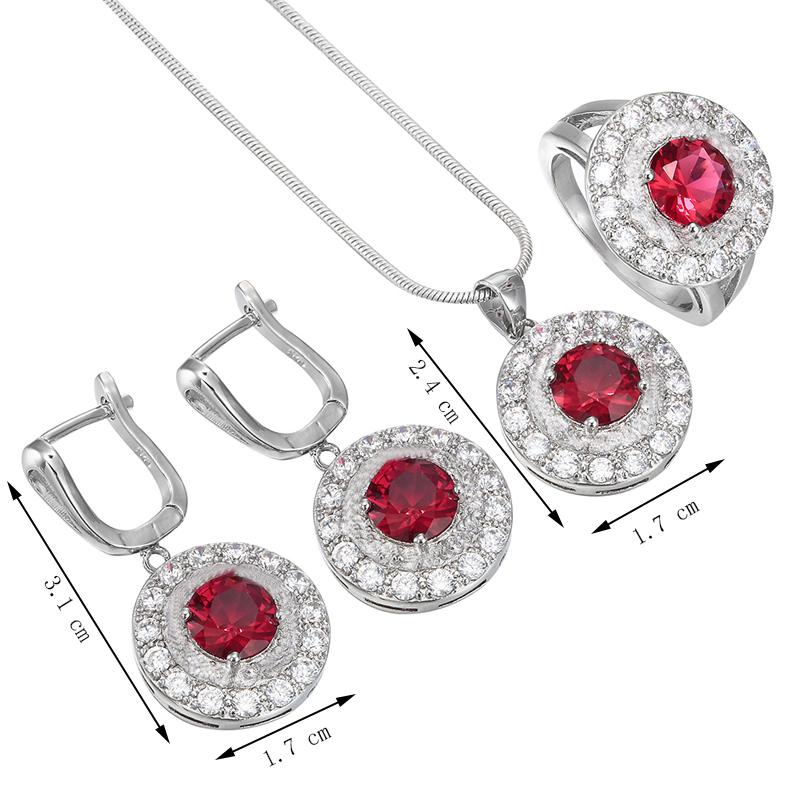 Mode runden roten Kristall Strass Silber Farbe Ehering Ohrring Halskette Set