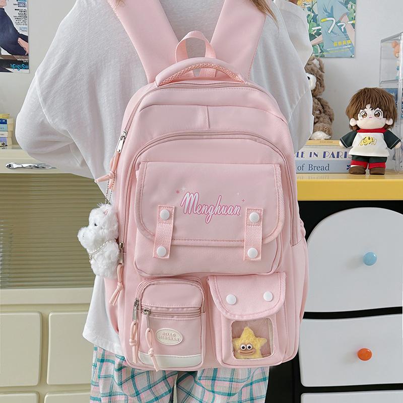 Junior High School Student School Bag Female Cute Korean Version Large Computer Travel Backpack Lightweight Preppy Style High School Student Backpack